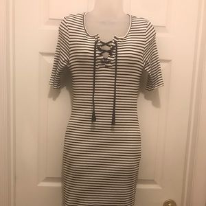 Lace up neckline striped dress